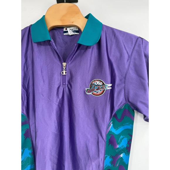 Vintage Champion Utah Jazz Shirt Mens Purple Polo NBA‎ Basketball 90s Sz M - Picture 2 of 6